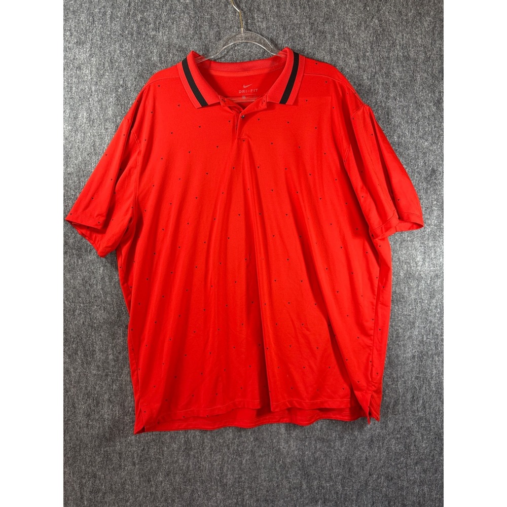 Nike Dri-FIT Mens XXL Red Geometric Triangle Print Golf Polo Shirt Short Sleeve